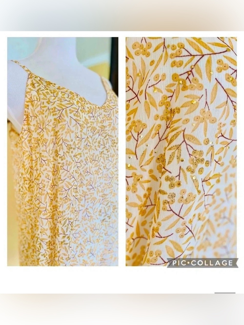 Sabina Musayev Metallic Gold Floral Sheer Dress Tunic Large